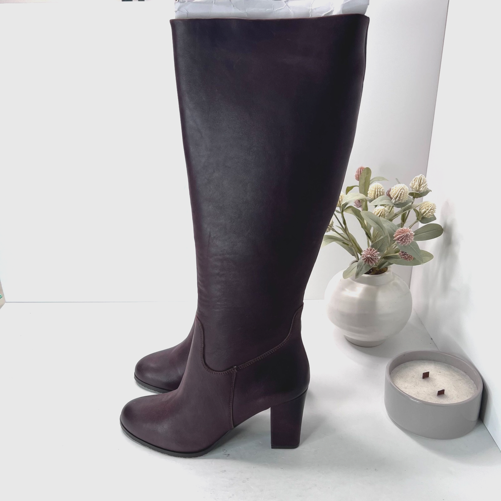 Nydj Sabastin Tall Leather Knee High Boots Side Zip Chocolate Brown Women 9
